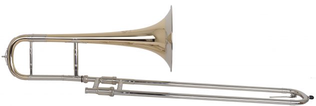 Helmut Voigt Markneukirchen - Eb Alto trombone (medium) HV-A2 Gold brass body, bell with medium wide nickel silver garland on rim, Alto crook with brace, nickel silver outer slide, crooks with snake ornaments